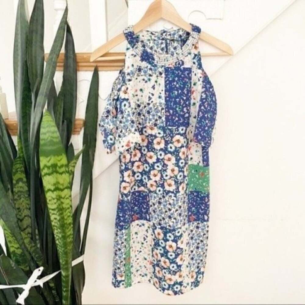 zara patchwork floral mini dress off shoulder S